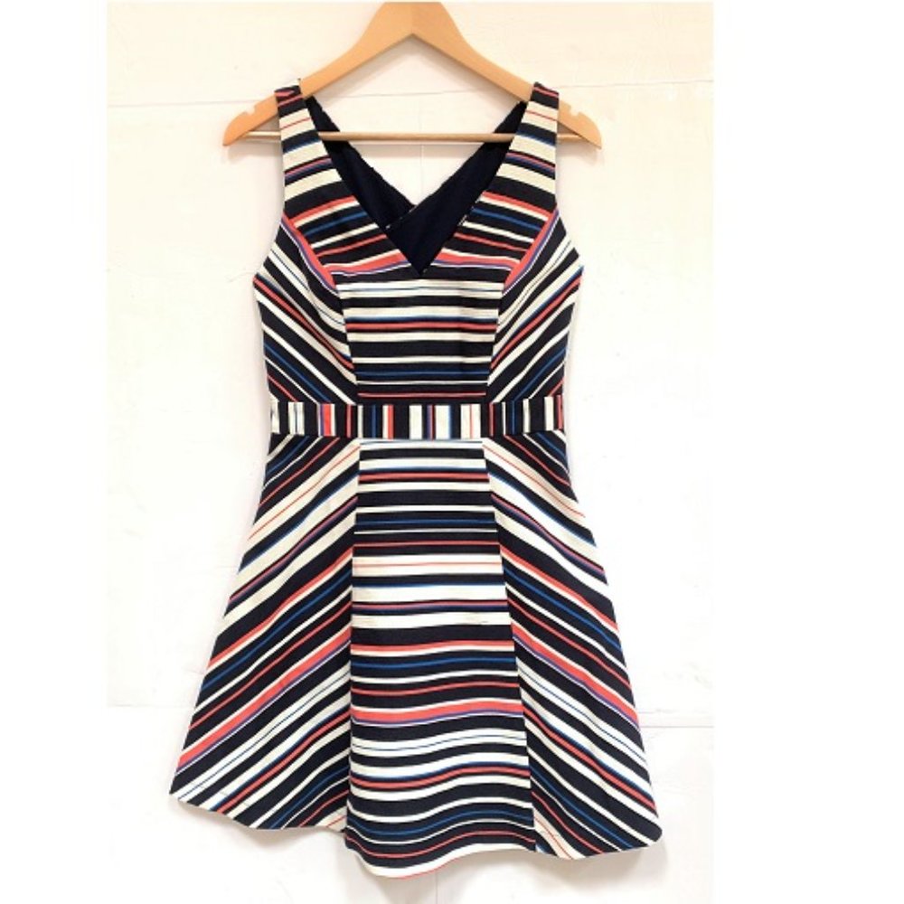 Maeve Striped A Line Cross Back Dress